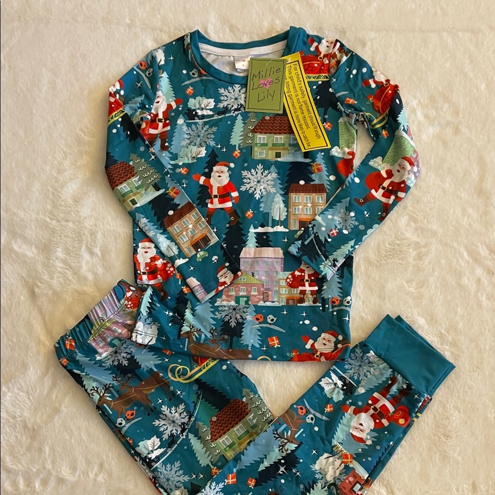 Milly Loves Lily Kids Christmas Pajamas - Blue SZ 6  NWT
